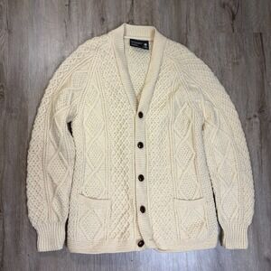 Standun Wool Cardigan Beige Cable Knit Button Sweater Womens Large Ireland